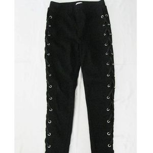Black lace up skinny pants